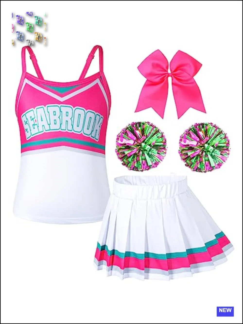 Kids Cheerleader Costume Set with Skirt, Poms, Headband - Halloween Party Outfit